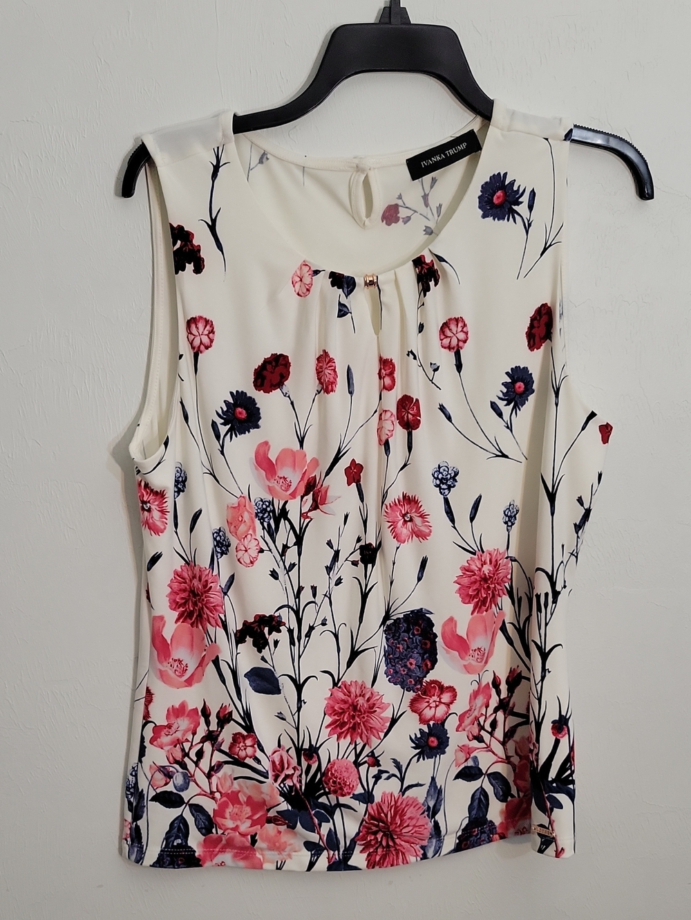 Ivanka Trump Pink & Navy Floral Sleeveless Top